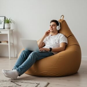 4XL Faux Premium Leather Bean Bag Teardrop, Only Cover (Tan) - Capacity: Upto 6 Ft Height, 120 Kg Weight, Bean Bags for Living Room, Balcony & Outdoor Use