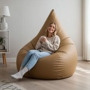 4XL Faux Premium Leather Bean Bag Teardrop, Filled with Beans(Tan) - Capacity: Upto 6 Ft Height, 120 Kg Weight, Bean Bags for Living Room, Balcony & Outdoor Use